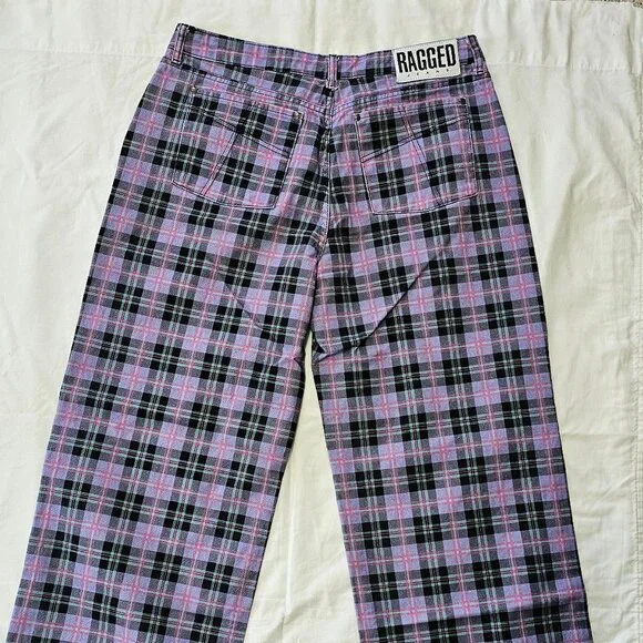 The Ragged Priest Plaid Wide Leg Pants - Black and Pink - Picture 2 of 3